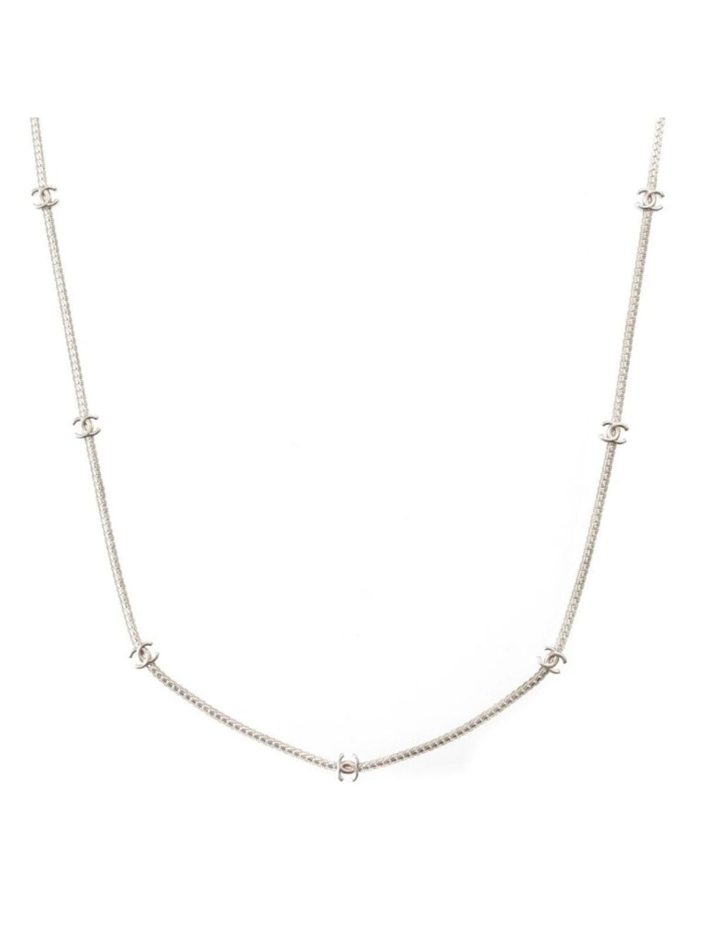 Chanel Multi CC Logo Chain Long Necklace Silver